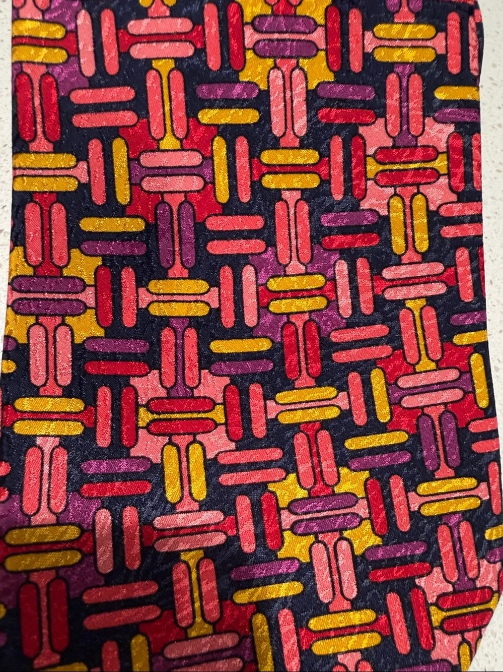 NWT - Missoni Men's Silk Tie in Pink, Red, Yellow & Purple Geometric Pattern